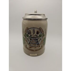 Vintage Hopfen U Malz Gott Erhalt's German Beer Stein With‎ Pewter Lid